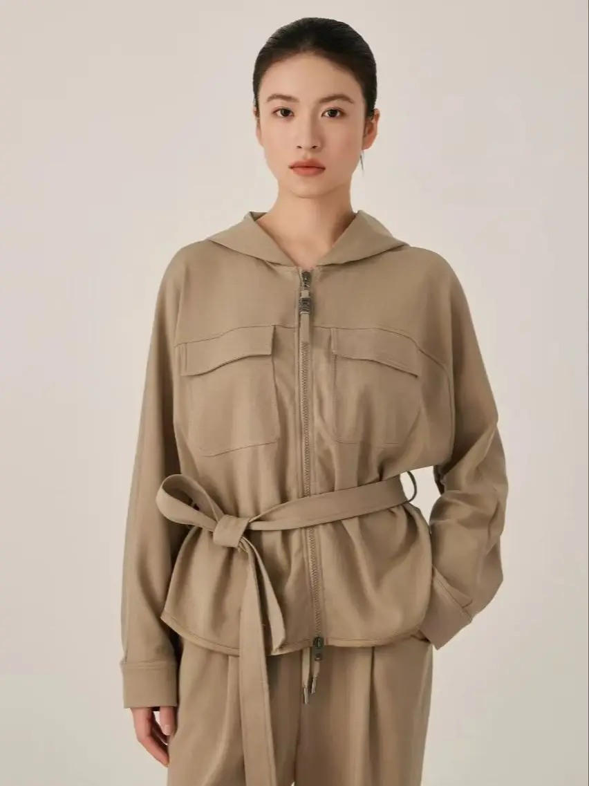 Lente casual casual katoenen jersey broekpak met capuchon