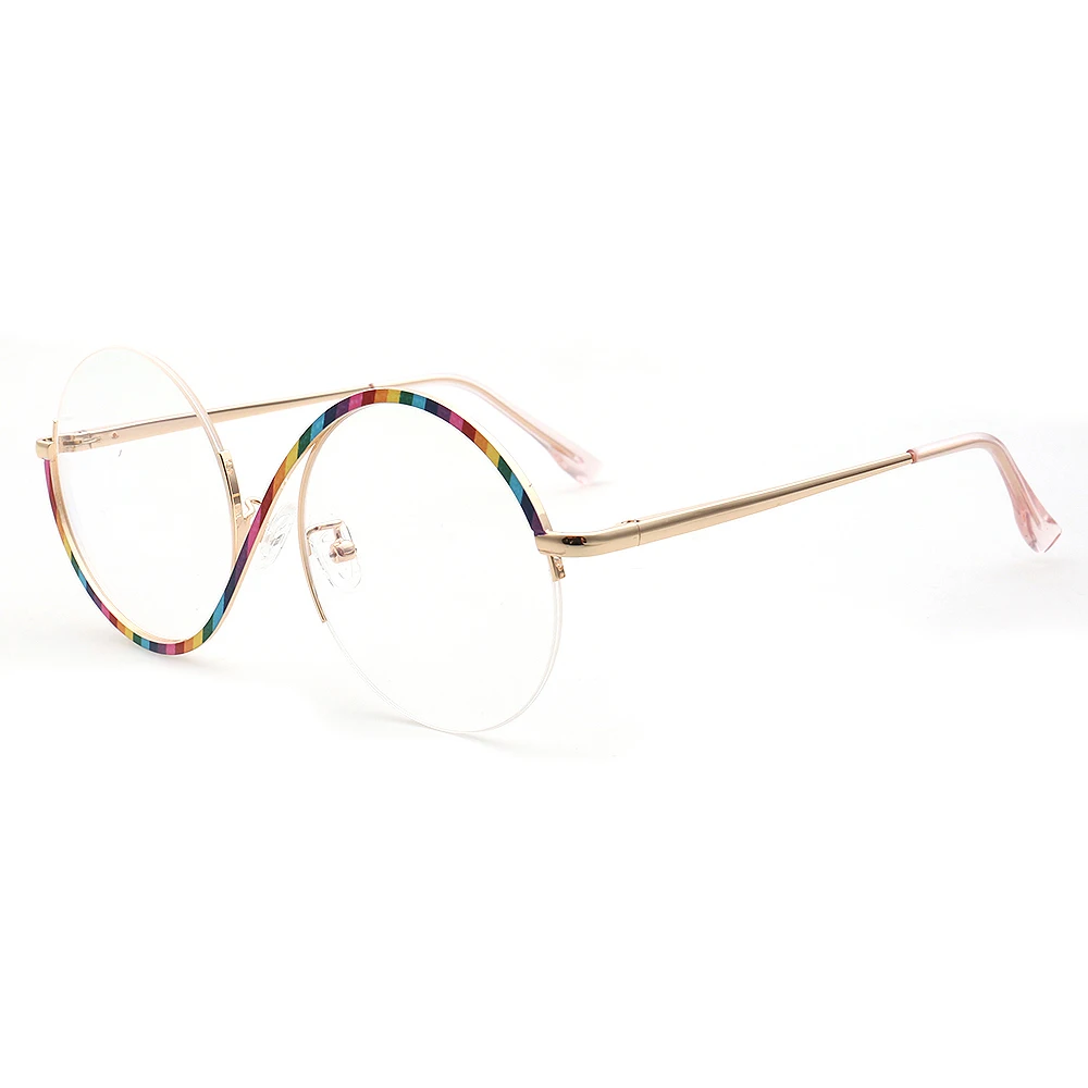 Vintage Half Rim Women Round Glasses Frames for Women Optical Eyeglasses Metal Eyewear Rainbow Prescription Spectacles Oversize