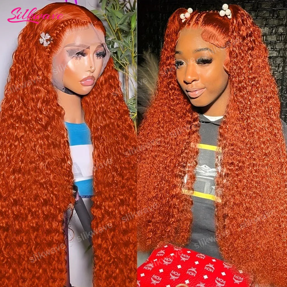

200% Density Ginger Orange Curly Lace Front Wigs Human Hair 13x4 HD Transparent Lace Frontal Wig Orange Colored Human Hair Wigs