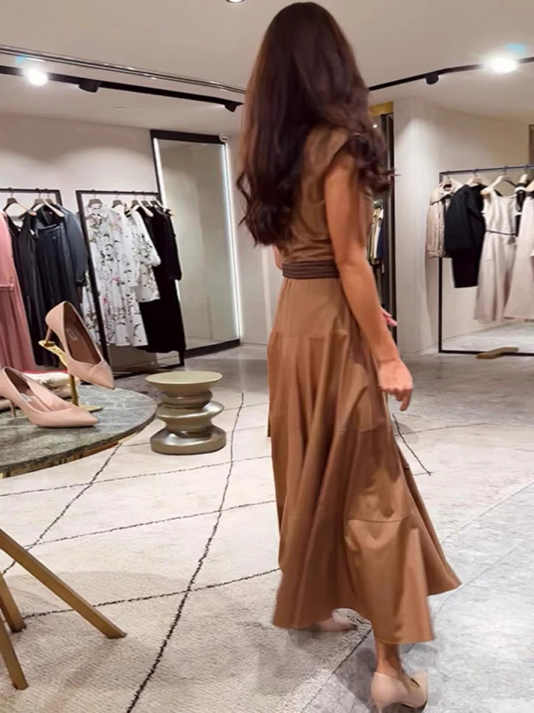 Casual luxurious women's 100% cotton belted maxi dress