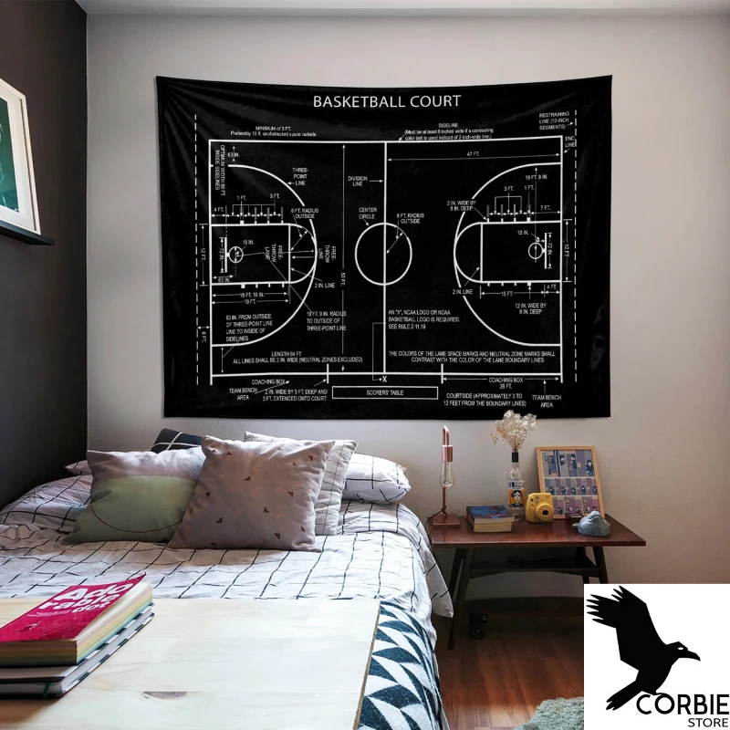 Basketball Court Chalkboard 105 cm x 150 cm Wall Covering Fashion Tapestry Hanging Fabric Background Decor Tapestry Thelucidlab