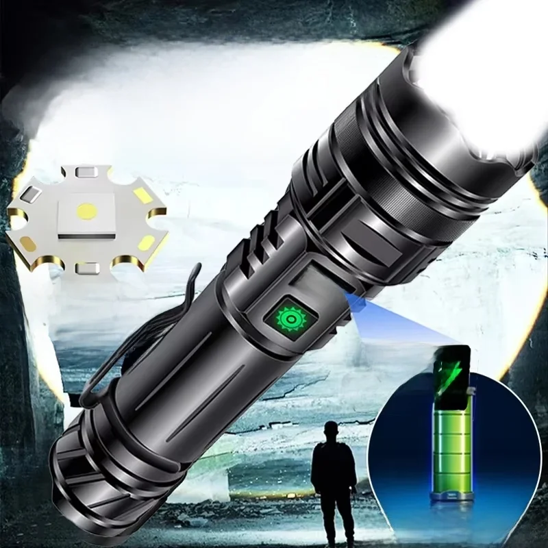 Powerful 1000000 High Lumen LED Flashlight Super Bright Rechargeable Portable Ultra Power USB C Torch lamp Outdoor Emergency use