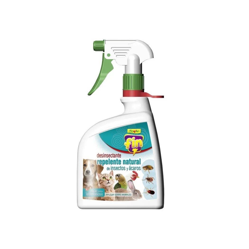 FLOWER FIN De insectante 1 L, Natural insect repellent formulated with Neem and Lavandin oil, applicable by topical on animals, bubble effect, no toxicity, effective mosquito repellent,