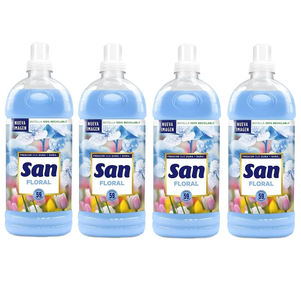 SAN Clothes Softening Washing Machine Concentrate Liquid, Pack of 4x59 Washes Total 236 Dose, Floral Durable Fragrance, Washing Machine Softener, Liquid Softener