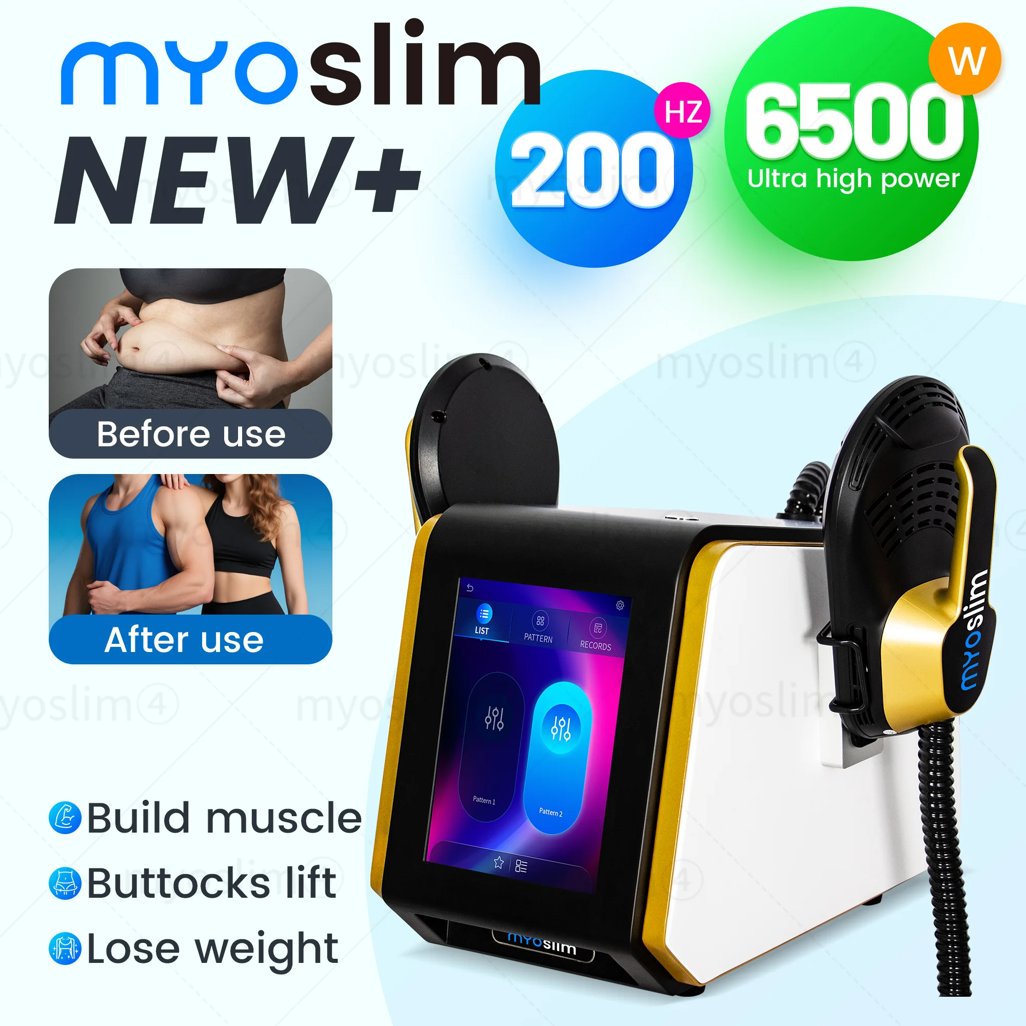

Myosilm EMS RF Muscle Body Sculpting Machine with 2 Handles Pelvic Stimulation Pads Ultra Sculpt Therapy Optional EMS 15 6500W