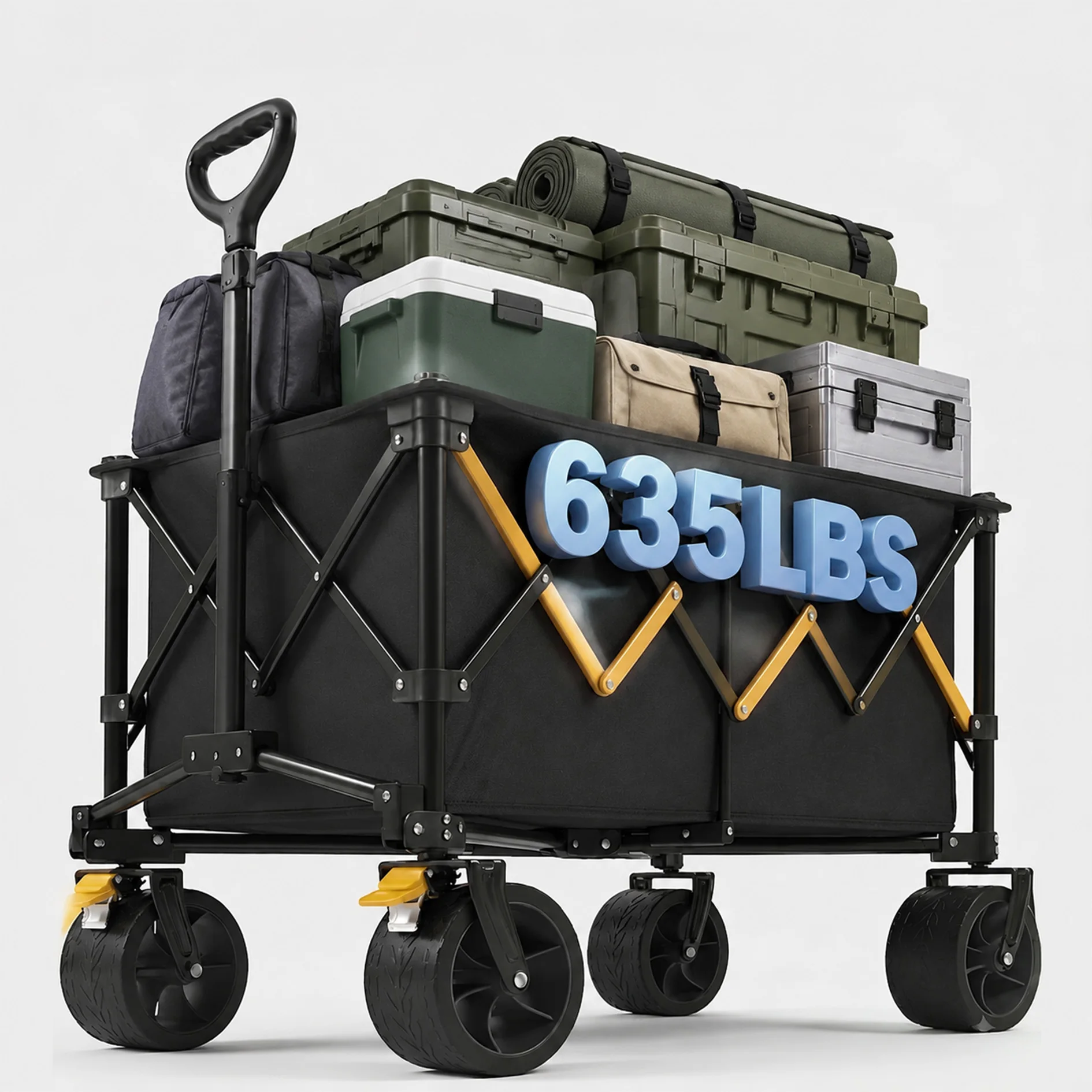 Heavy Duty Collapsible Folding Wagon Cart, Large Capacity Utility Wagon with All-Terrain Wheels & Adjustable Pull Handle, Foldable Steel Frame Outdoor Trolley for Camping, Picnic, Beach, Garden & Grocery Transport - view 4