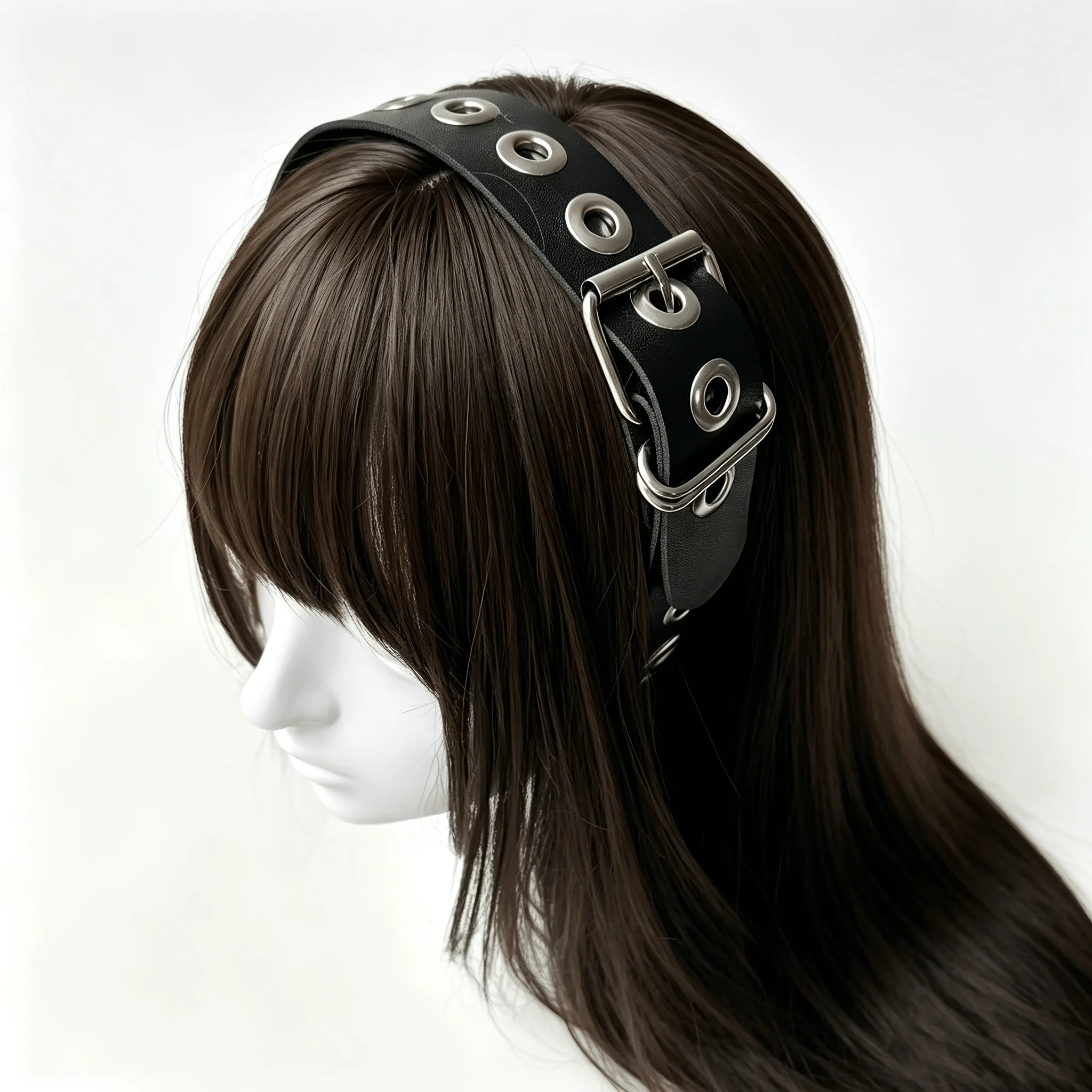 A Punk-Style Hairband for Hot Girls, Gothic Punk Rock Belt-Style Metal Eyelet Hairband, Red and Black Leather Gothic Hairband, Suitable for Cosplay, Halloween, and Everyday Wear