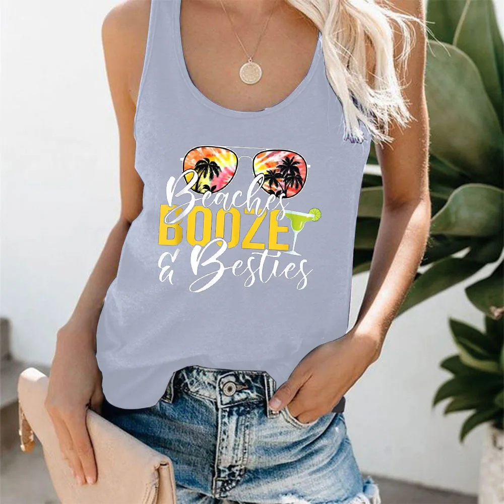 2026 Women Eye Pattern Print Sleeveless Tank Top European American Casual Loose Vest Summer Beach Holiday Daily Street Outfit