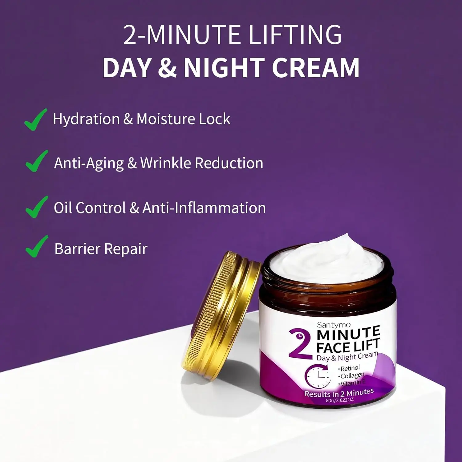 Instant Face Lift Firming Cream, Collagen with Retinol and Hyaluronic Acid, Anti-Aging Moisturizer, Anti-Wrinkle for Neck, under Eyes and Smile Lines, Day and Night