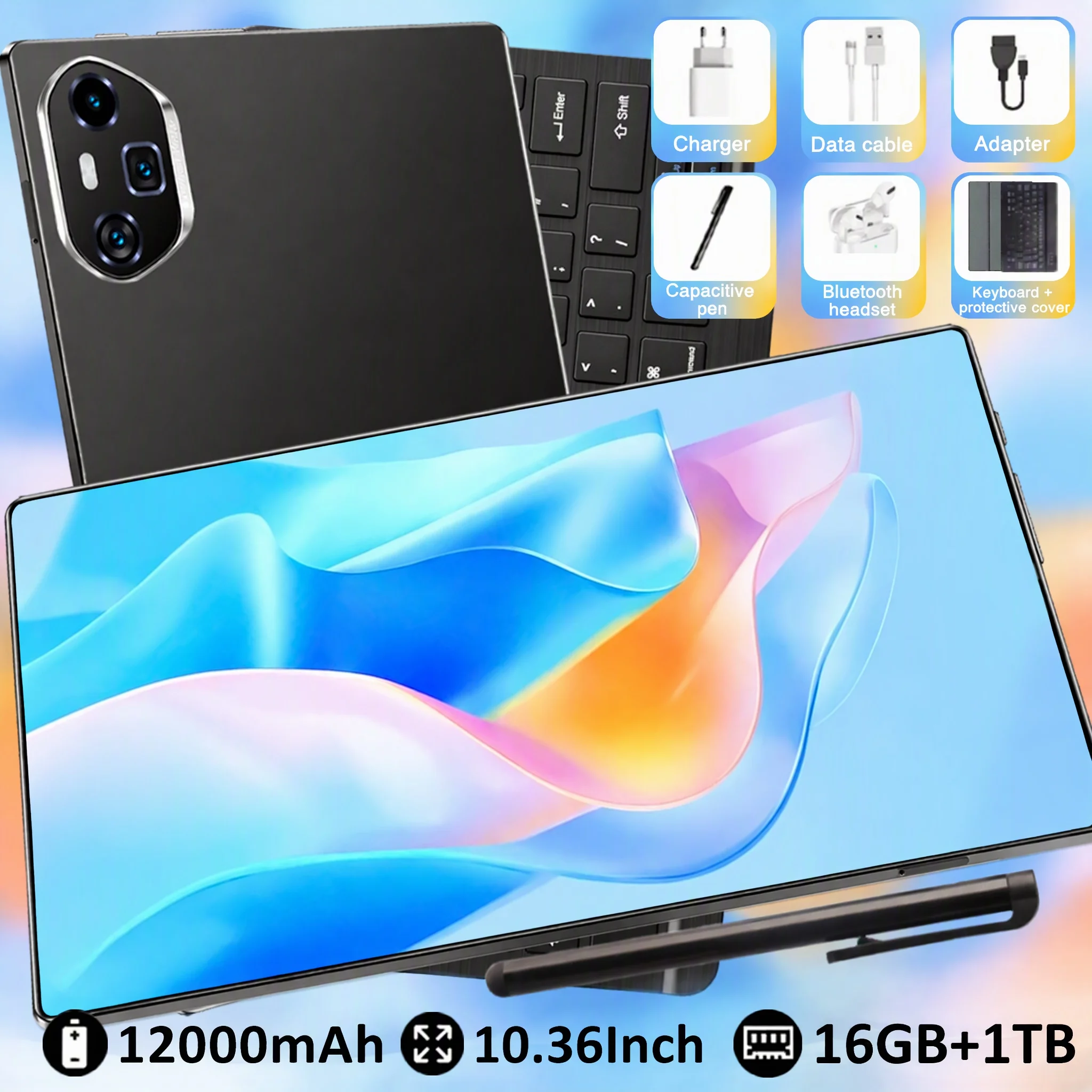 Tableta Android 2026 con pantalla HD de 10,36 pulgadas, versión global, batería de 12000 mAh de larga duración, procesador rápido de 10