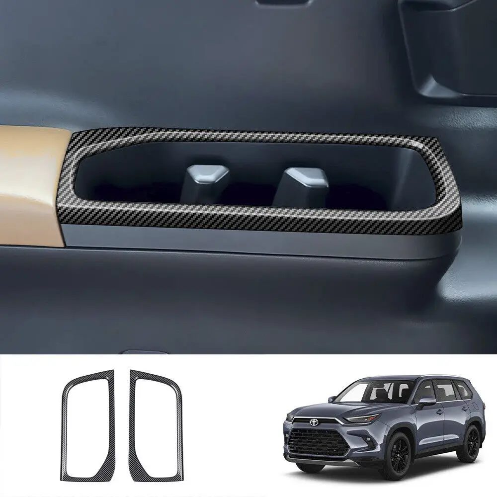 

ABS Carbon Fiber Car Rear Center Cup Holder Frame Cover For Toyota Grand Highlander 2024+ Beverage Holder Frame Trim Kit