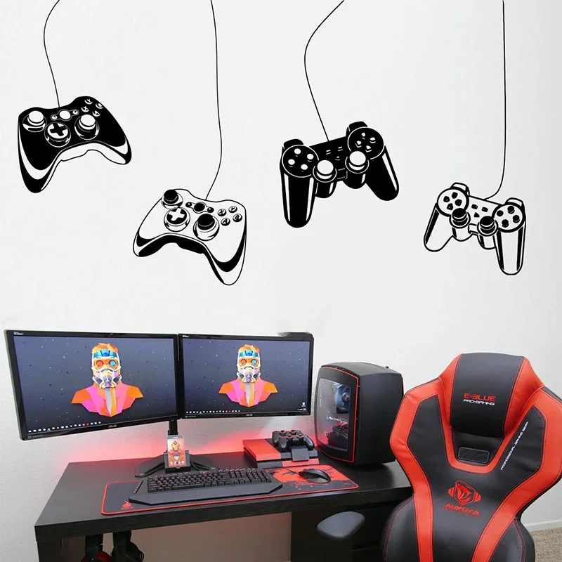 Autocollant mural de contrôleur de jeu pour salle de jeux Ps Joystick, zone de jeu vidéo Gamer, décalcomanie Xbox, chambre d'enfant, vinyle, décoration d'intérieur, 4 pièces
