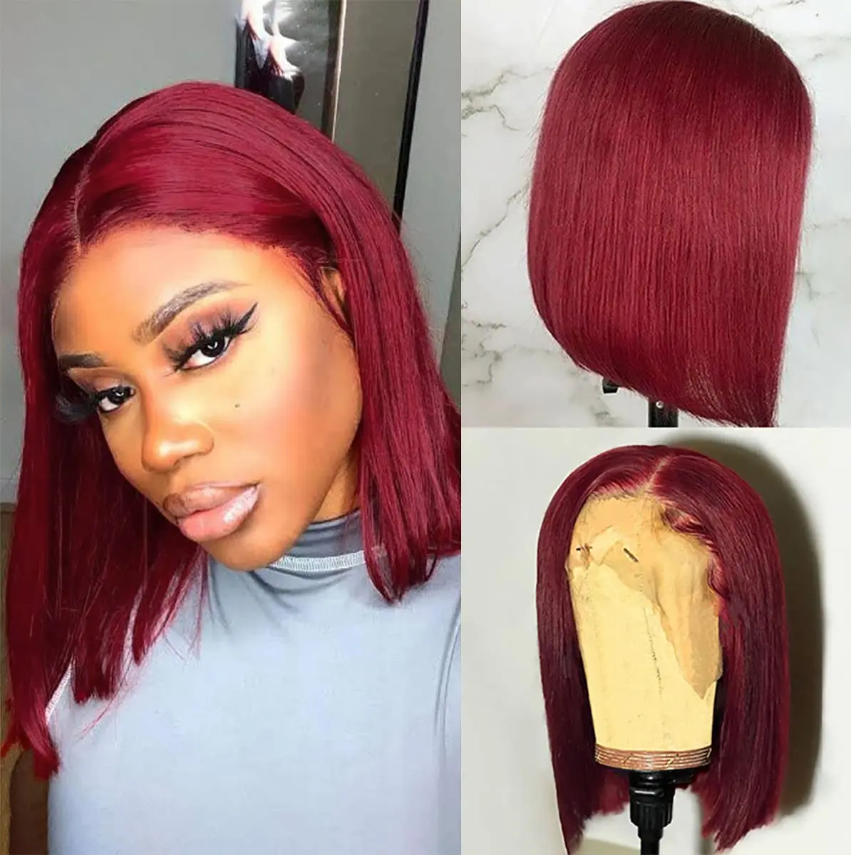 99J Burgundy Lace Front Wigs Human Hair 13x4 Lace Bob Wig Human Hair Frontal Wig Pre Plucked 150% Density 10-16inch