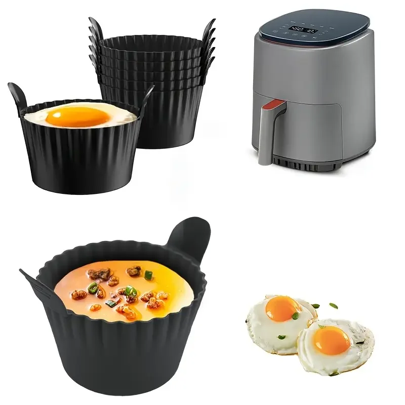 Gobelets de cuisson réutilisables en silicone, moules à cupcakes antiadhésifs à muffins avec doubles poignées, sans BPA, mini doublure de cupcake ronde pour friteuse à air