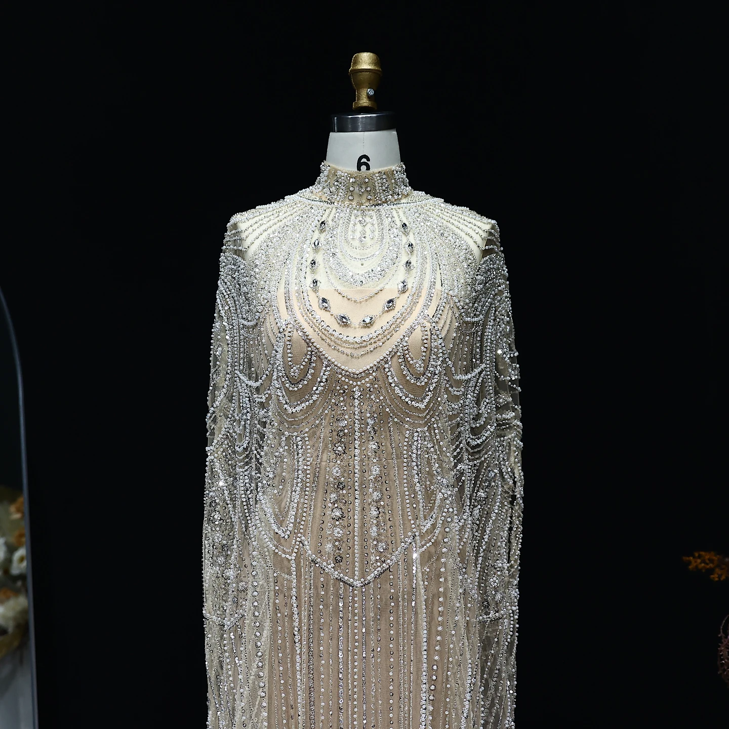 Sharon Said Luxuriöses Perlenbesetztes Dubai Nude Abendkleid für Arabische Frauen Hochzeit Eleganter Kaftan Formelle Partykleider SS780 Maßanfertigung – Detail 6