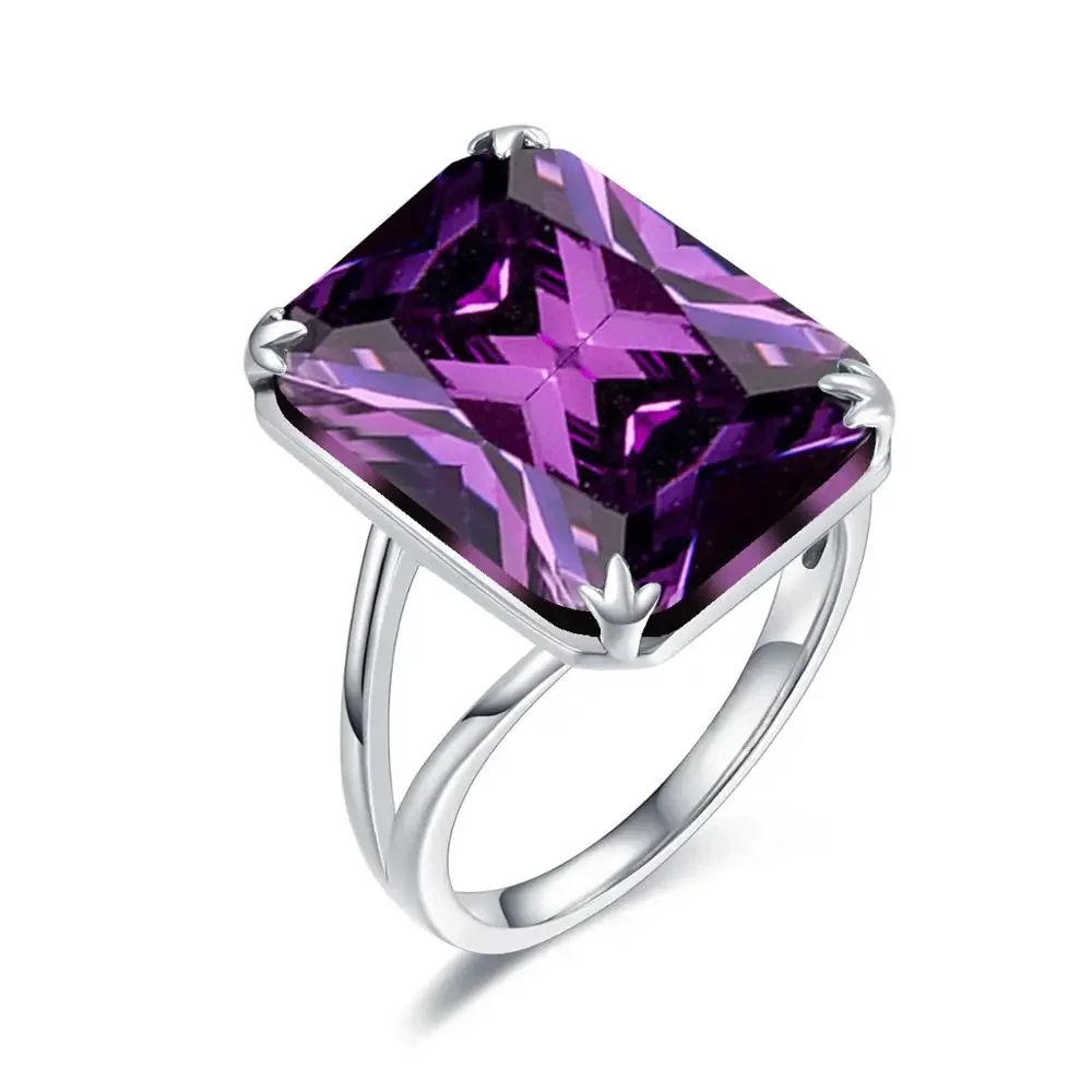 Prawdziwe 925 Sterling Silve 13*18mm kamień pierścionek z ametystem dla kobiet musujące prostokąt Punk kobiet ślub grzywny Jewely hurtownie — zdjęcie 2