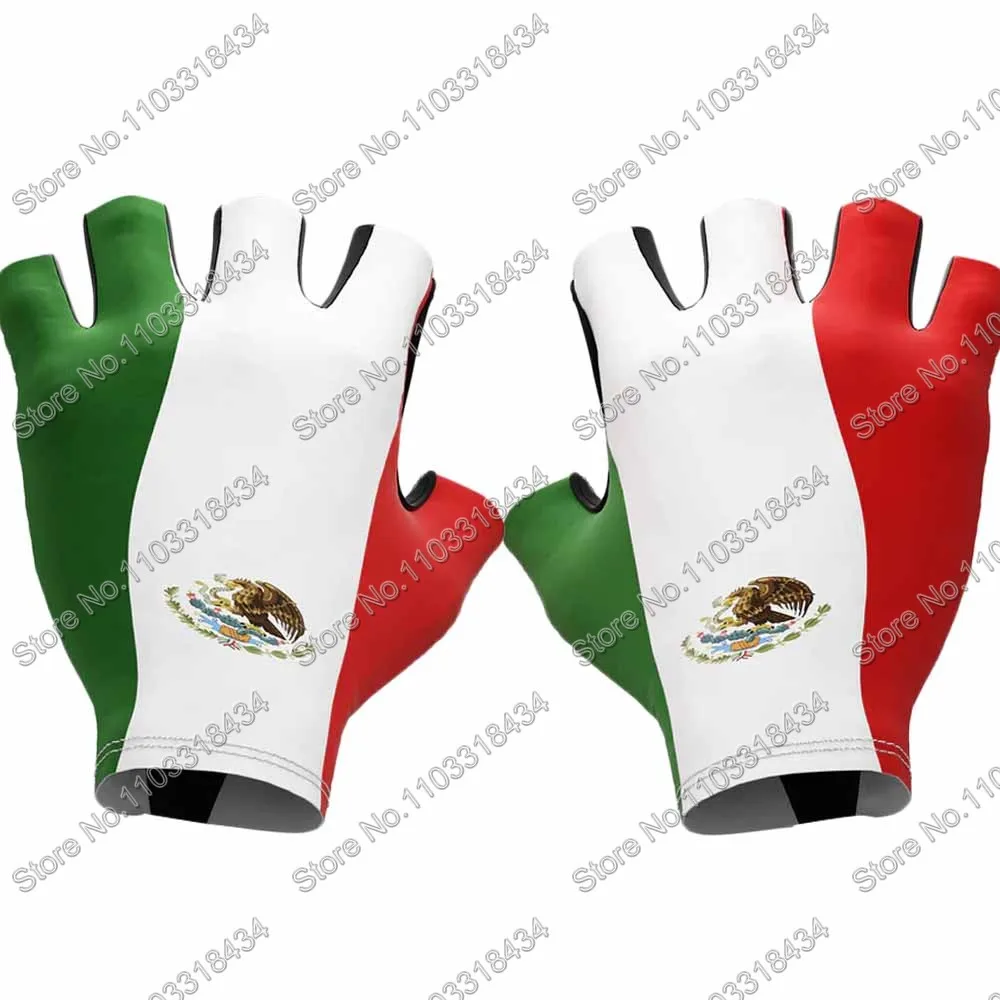 2024 Mexico National Cycling Gloves Team Men Bicycle Gel Half Finger Gloves One Pair Size M-XL Guante Ciclismo Gant cyclisme