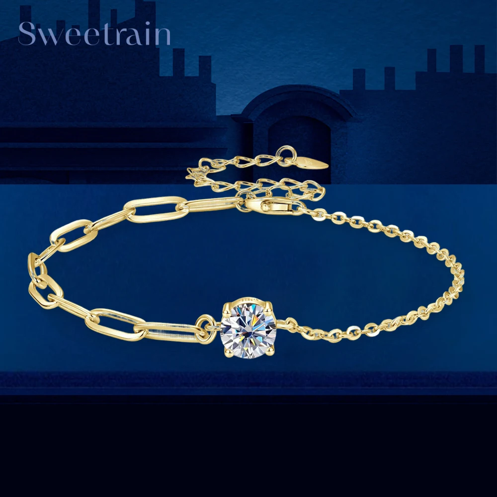

Сертифицированный Sweetrain браслет с муассанитом и бриллиантами 1 карат для женщин, оригинальная цепочка из стерлингового серебра S925, роскошные женские украшения