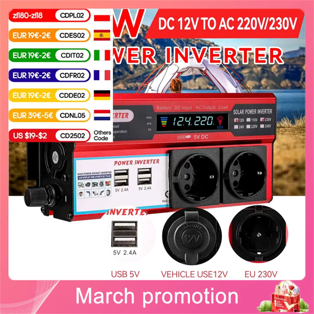 4000 W 3000 W Wechselrichter DC 12 V auf AC 220 V verwandeln sich mit 4 USB-EU-Taschenladungen mit