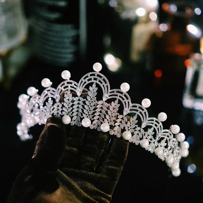 High-End French Retro Court Pearl Princess Crown Headwear for Brides Customizable Main Wedding Dress Tiaras Accessory