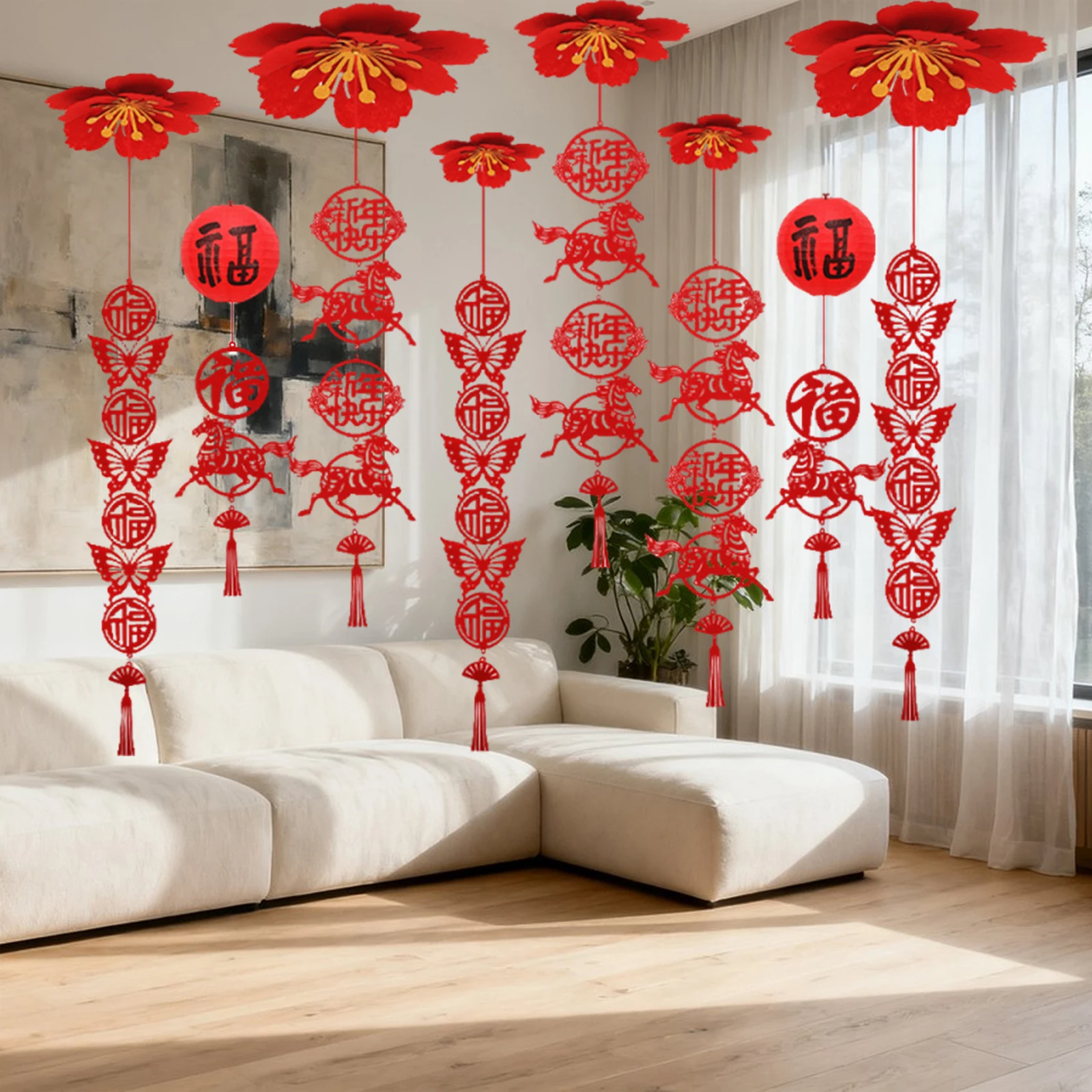 

Chinese New Year Ceiling Pendants cny Decorations 2026 Red Fu Character Lucky Horse Hanging Ornament for Home Celebration Party