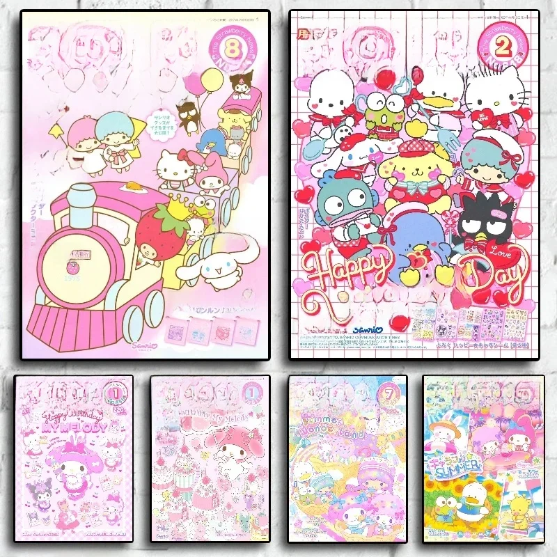 Affiche périphérique de dessin animé Sanrio, ma mélodie cannelle HelloKittys, peinture sur toile imprimée, décoration de chambre d'enfant, cadeau de noël