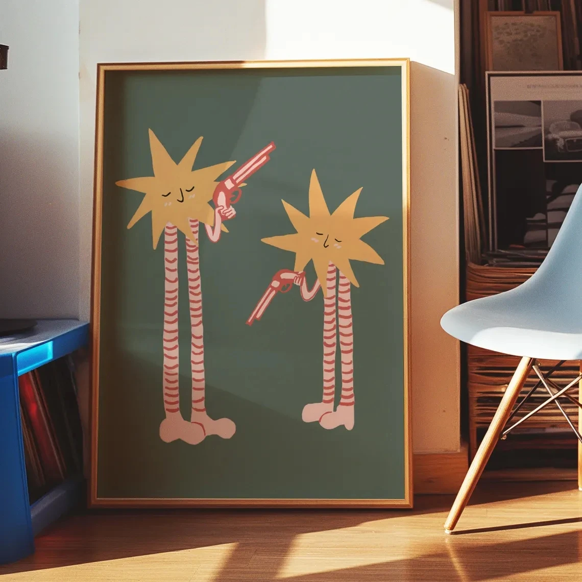 Shooting Stars Canvas Prints Funny Wall Art Whimsical Star Illustration Picture Mid Century Modern Decor Abstract Poster Artwork