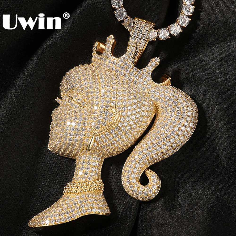 UWIN ICE QUEEN Pendant Necklaces for Women Girls Iced Out Shine Girl Head Charms Luxury Fashion Jewelry for Gift