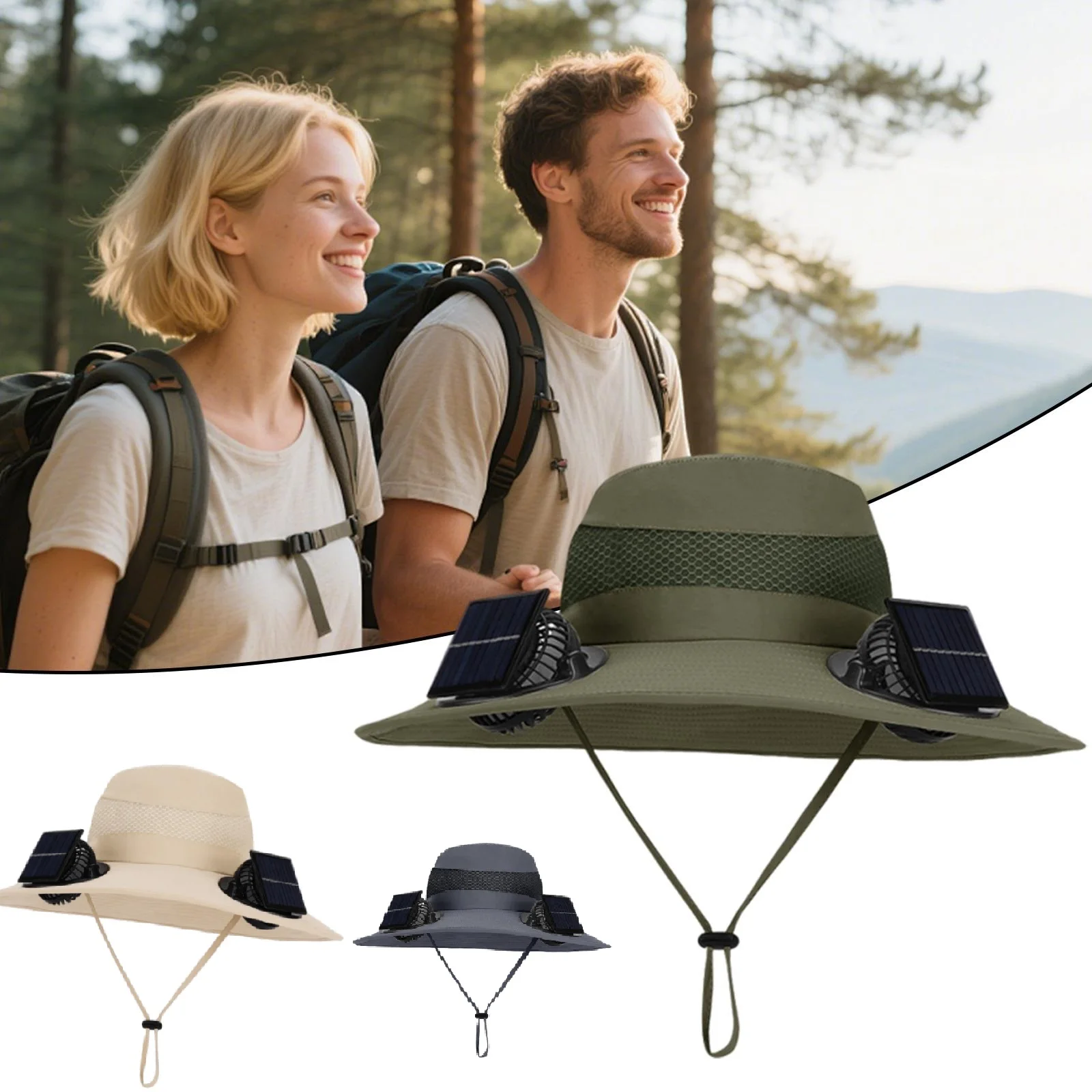

Solar Powered Fan Hat with 2 Fans Wide Brim Breathable Sun Hat for Outdoor Sports Fishing Hiking Garden USB Solar Charging