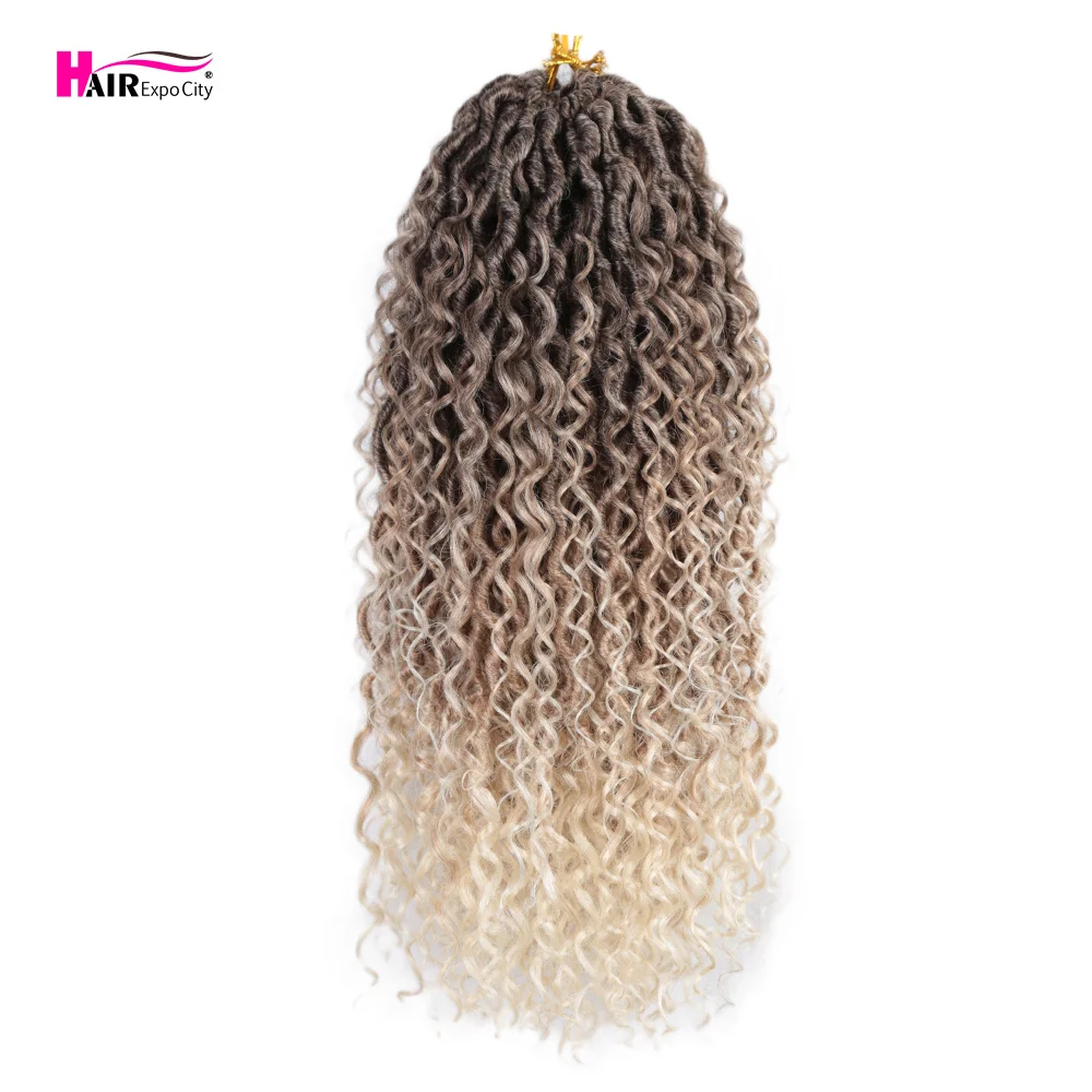 Rio Locs Crochet sintético tranças, deusa trança extensão do cabelo, marrom, rosa, encaracolado, Faux Locs cabelo, Expo City, 14-26 em