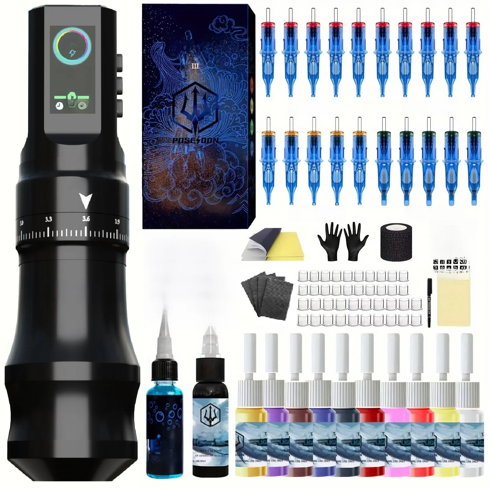Tattoo Kit POSEIDON Hoge kwaliteit tattoo-penset voor permanente make-up Tattoo Machine Nieuwe coole tattoo-voeding Tattoo Gun Kit - afbeelding 2