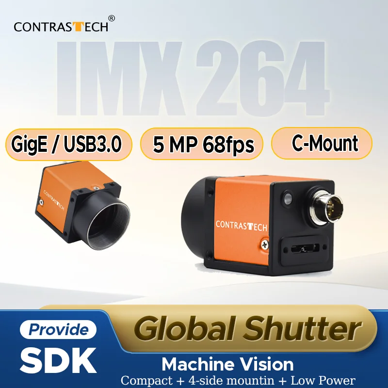 5MP USB3.0 Vision Global Shutter Industrial Camera IMX264 2448×2048 68FPS PoE GigE Machine Vision for Inspection Automation