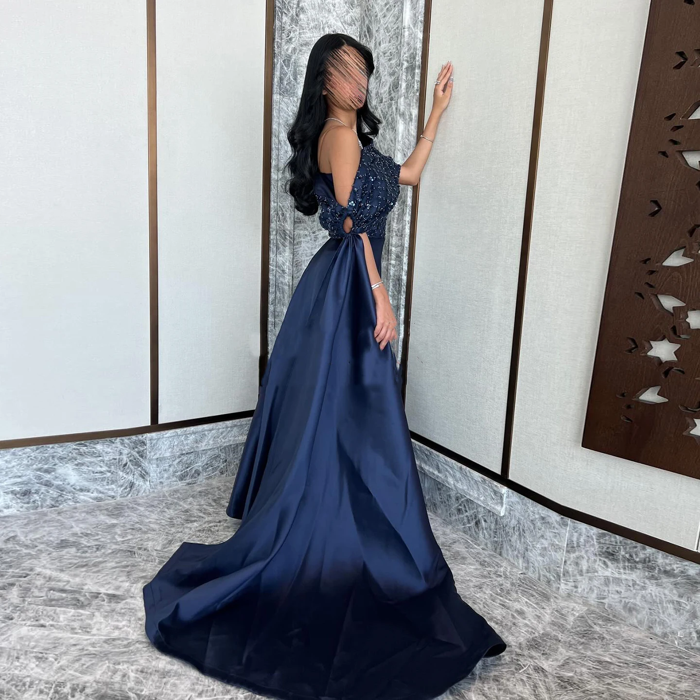 

Элегантное темно-синее вечернее платье Sharon Said на одно плечо с боковой юбкой для женщин, свадебное платье для выпускного вечера, 2025 SS206, по индивидуальному заказу