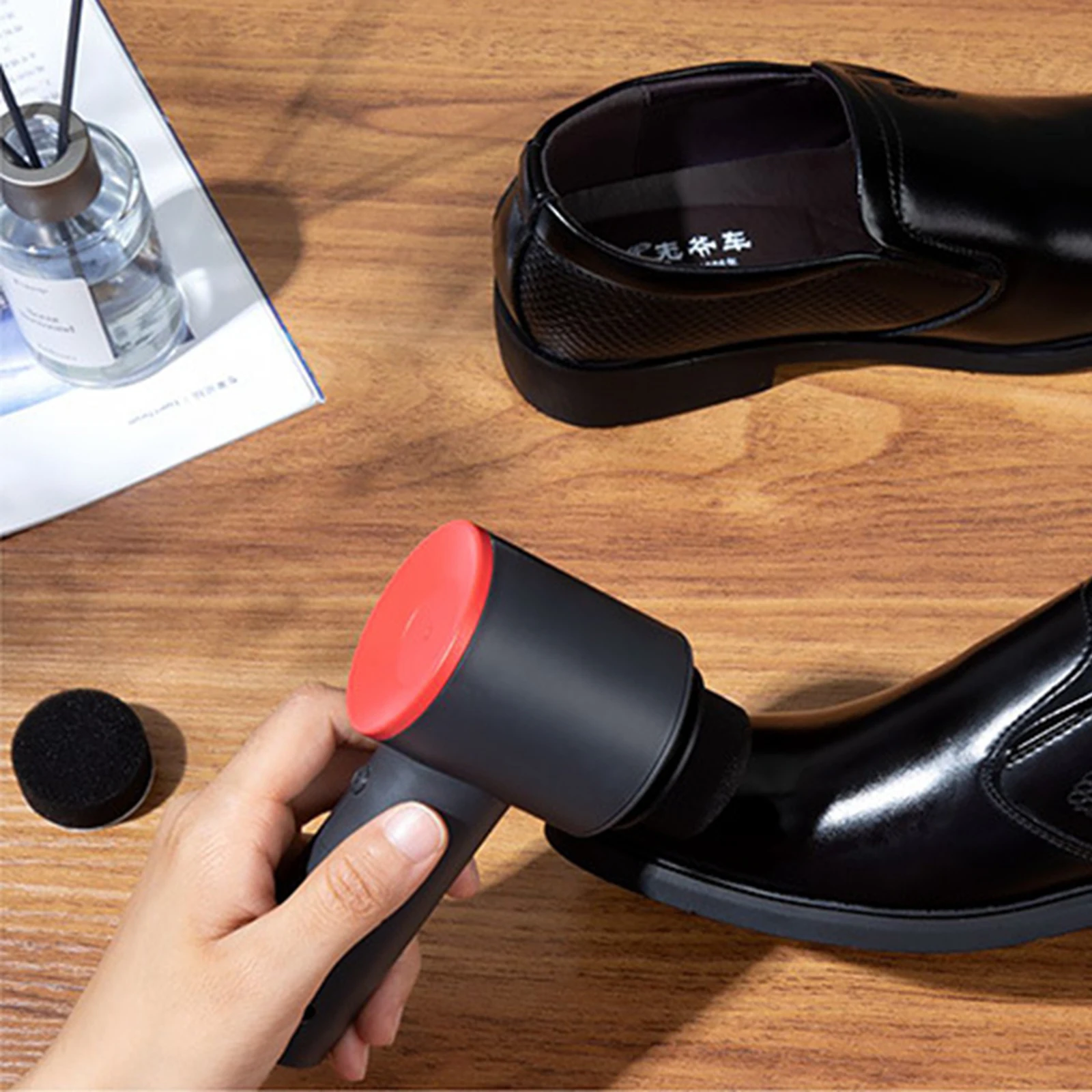 Electric Shoe Polisher Handheld with Replacement Brush Sponge Brush for Sofa Handheld Cleaner Leather Shoes Boot Shoe Polisher