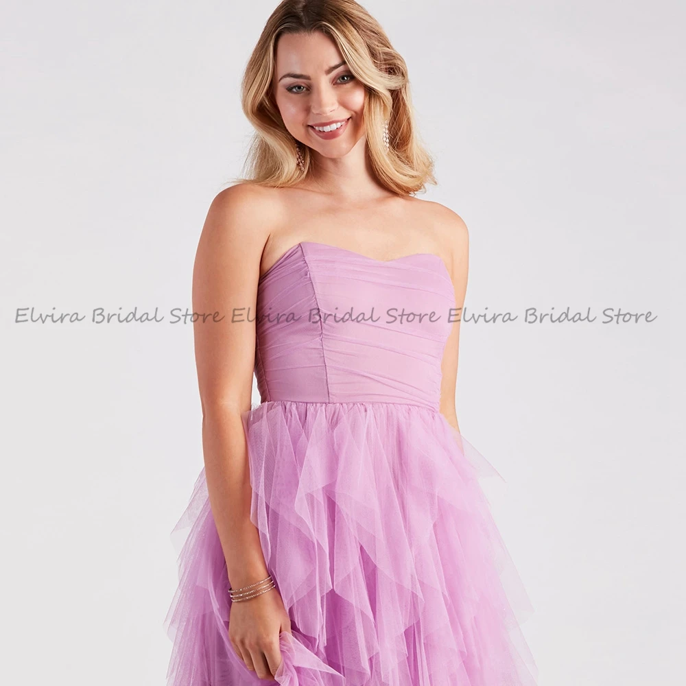 Robe de Soirée Trapèze Élégante pour Femme, Tenue avec Traîne de Balayage, Sans Bretelles, Dos aux, à Volants, en Tulle Lavande