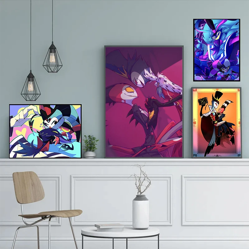 Anime Gay Couple Blitz and Stolas Canvas Poster Fizzarolli and Asmodeus Hell Demon for Living Room Bedroom Playroom Home Decor