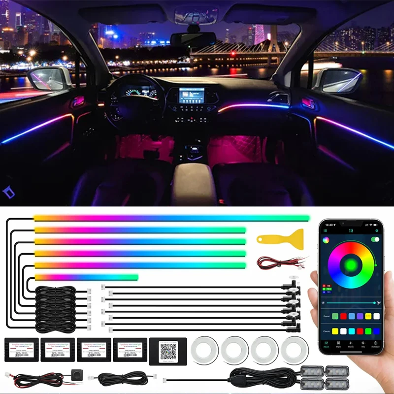 22 In1 Universal Symphony Car Ambient Light 64 RGB Car Interior Acrylic Light Guide Fiber Optic Car Decoration Atmosphere Light