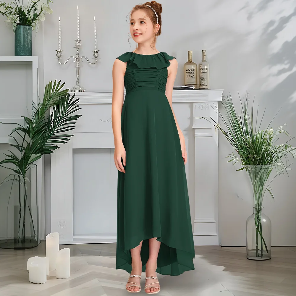 

Luxurious Scoop Junior Bridesmaid Dress Twilight Mauve Flower Girl Dress Cold Shoulder Asymmetrical Chiffon Cascading Ruffles