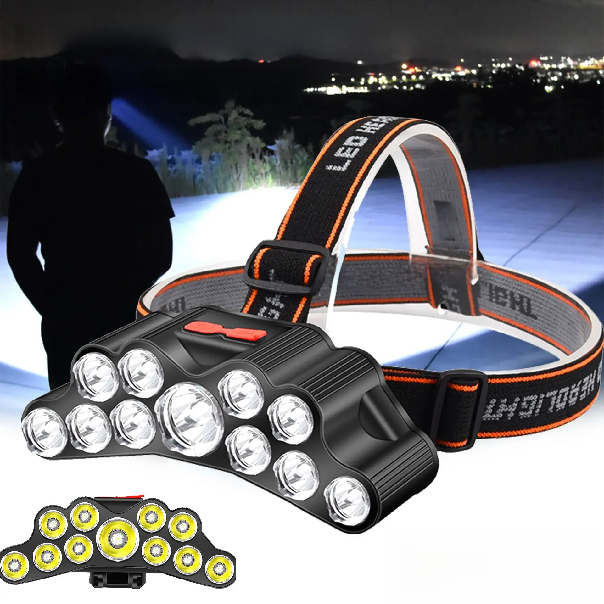 Potężna latarka czołowa LED 5/11 Wbudowana bateria 18650 Latarka czołowa ładowana przez USB Outdoor Camping Fishing Headlight Lantern — zdjęcie 2