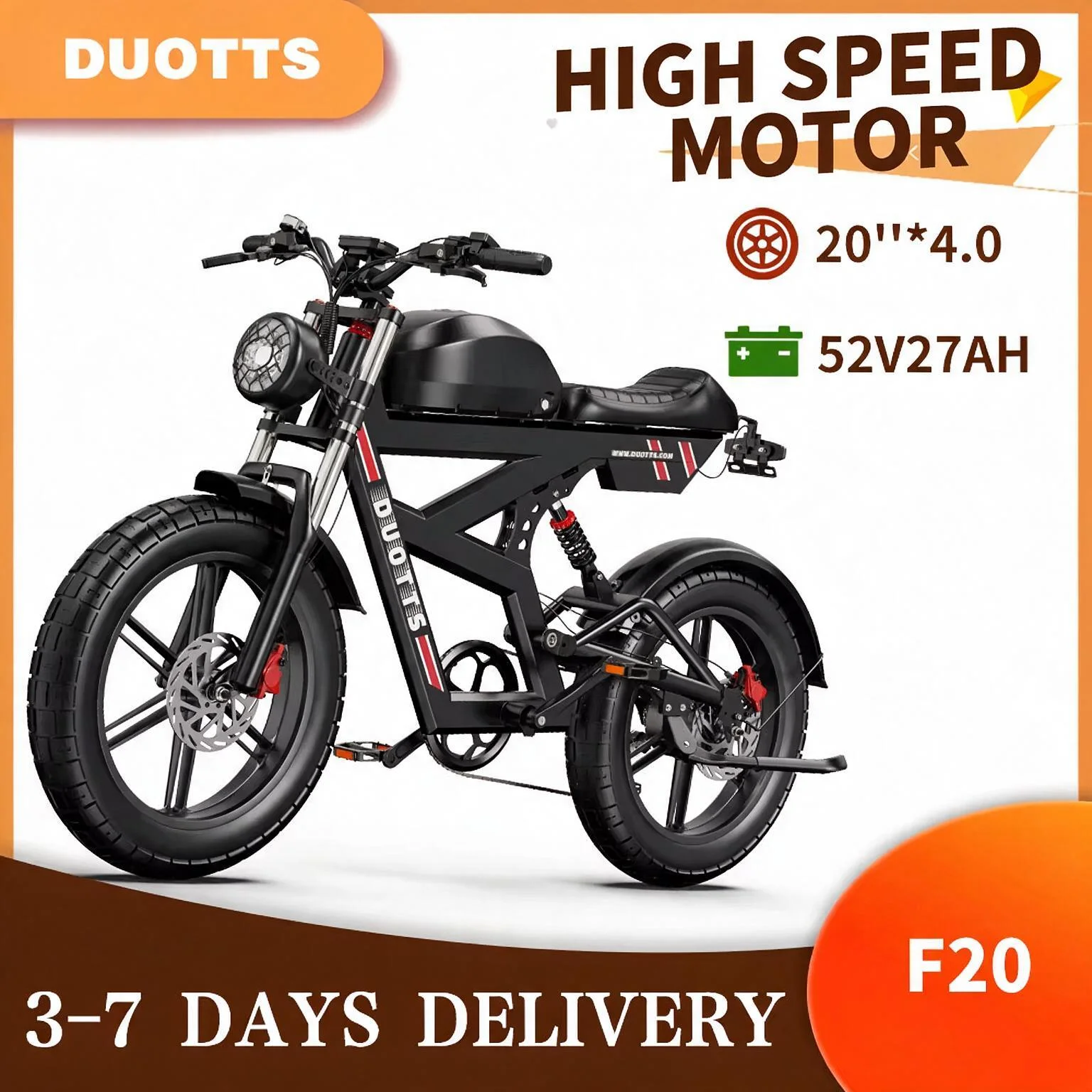 Duotts F20 Elektrofahrrad 52V27Ah Herausnehmbarer Akku Leistungsstarker Motor 20 Zoll Fatbike Hydraulische Bremse Elektrofahrrad APP