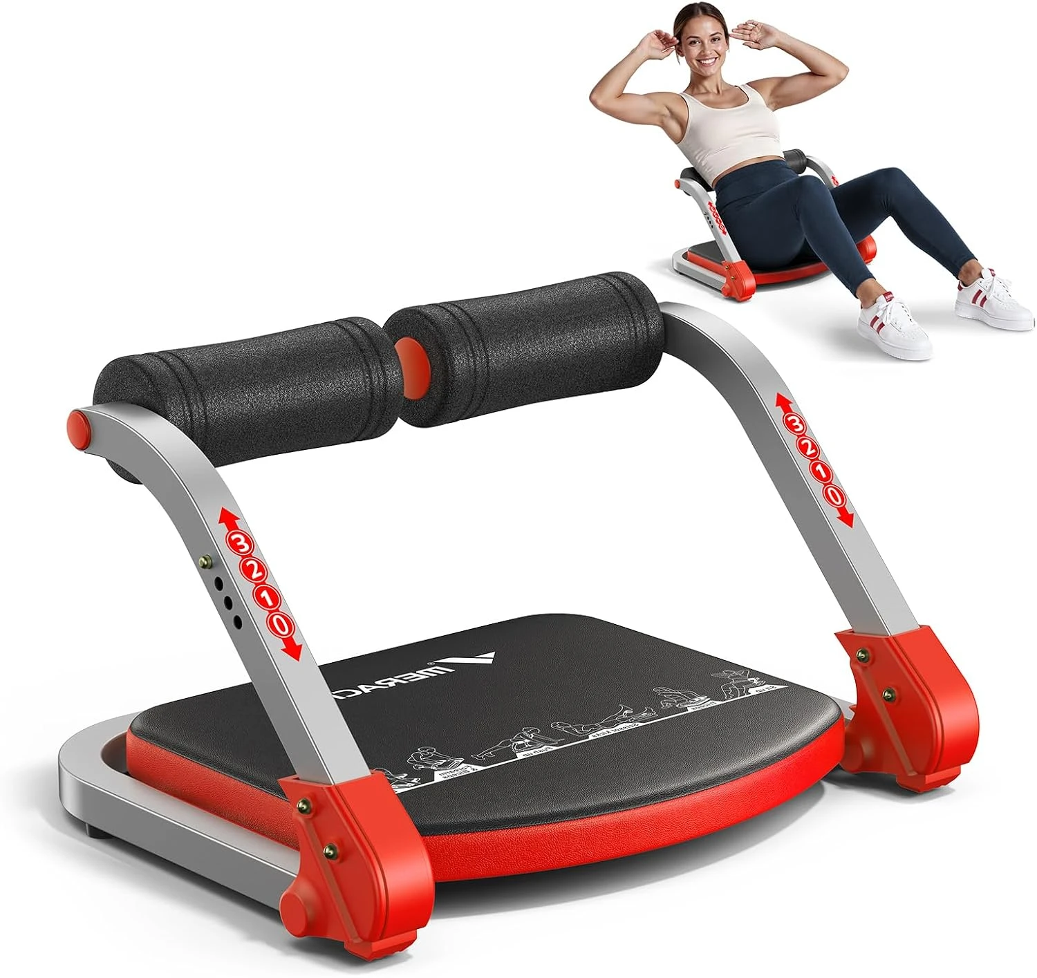 MERACH Ab Trainer Machine 3 Resistance Levels Automatic Rebound 330lbs Capacity Ab Crunch Machine Sit Up Core Workout Weight Loss Exercise Equipment for Home Gym