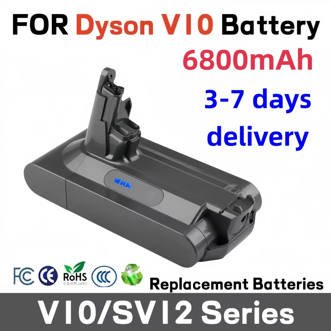 Batterie de remplacement pour aspirateur Dyson V10 SV12 6800mAh 100Wh Fluffy Cyclone Absolute, compatible avec Dyson V10 SV12