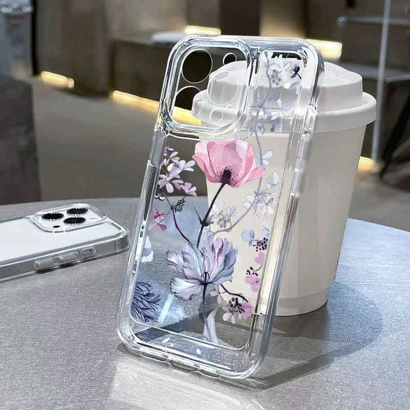 Coque transparente à fleurs et feuilles de palmier, étui pour Samsung Galaxy S25 S24 S23 Ultra S22 Plus S21 FE A56 A55 A35 A54 A34 A53 A33