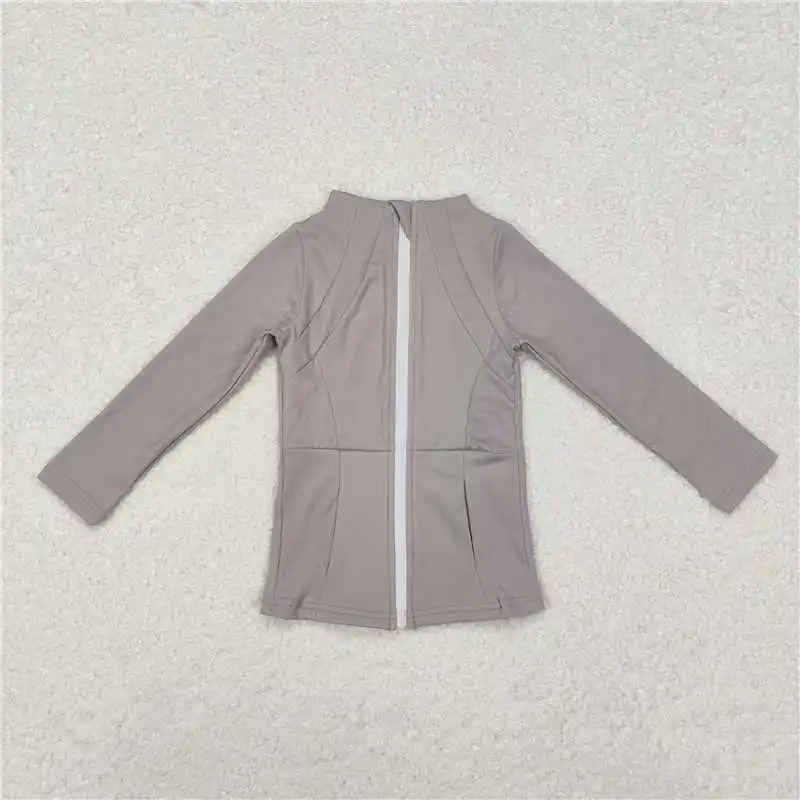 Fashion Ready To Ship Baby Girls Grey Yoga Zipper Long Sleeve Top Wholesale Boutique Children Sports Clothes