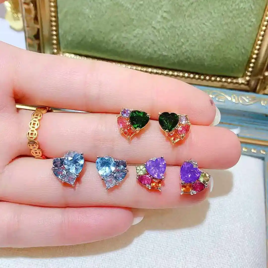 

KJJEAXCMY Boutique Jewelry 925 sterling silver inlaid with natural pure diopside amethyst, women's earrings, gift for girlfriend