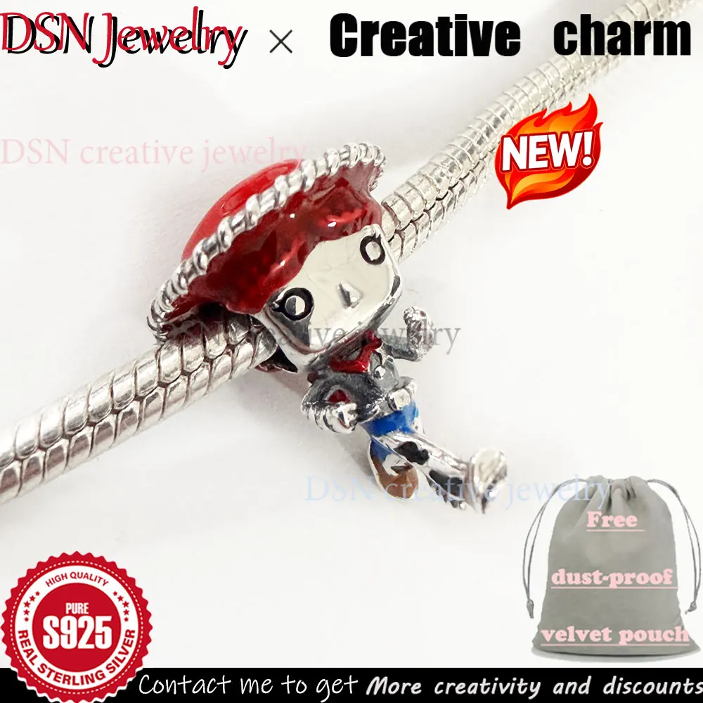 DSN Jewelry Designer Cartoon Charm S925 Silver Charm for Bracelet Enamel Toy 5 Cowboy Girls DIY Beads Luxury Jewelry Gift Women