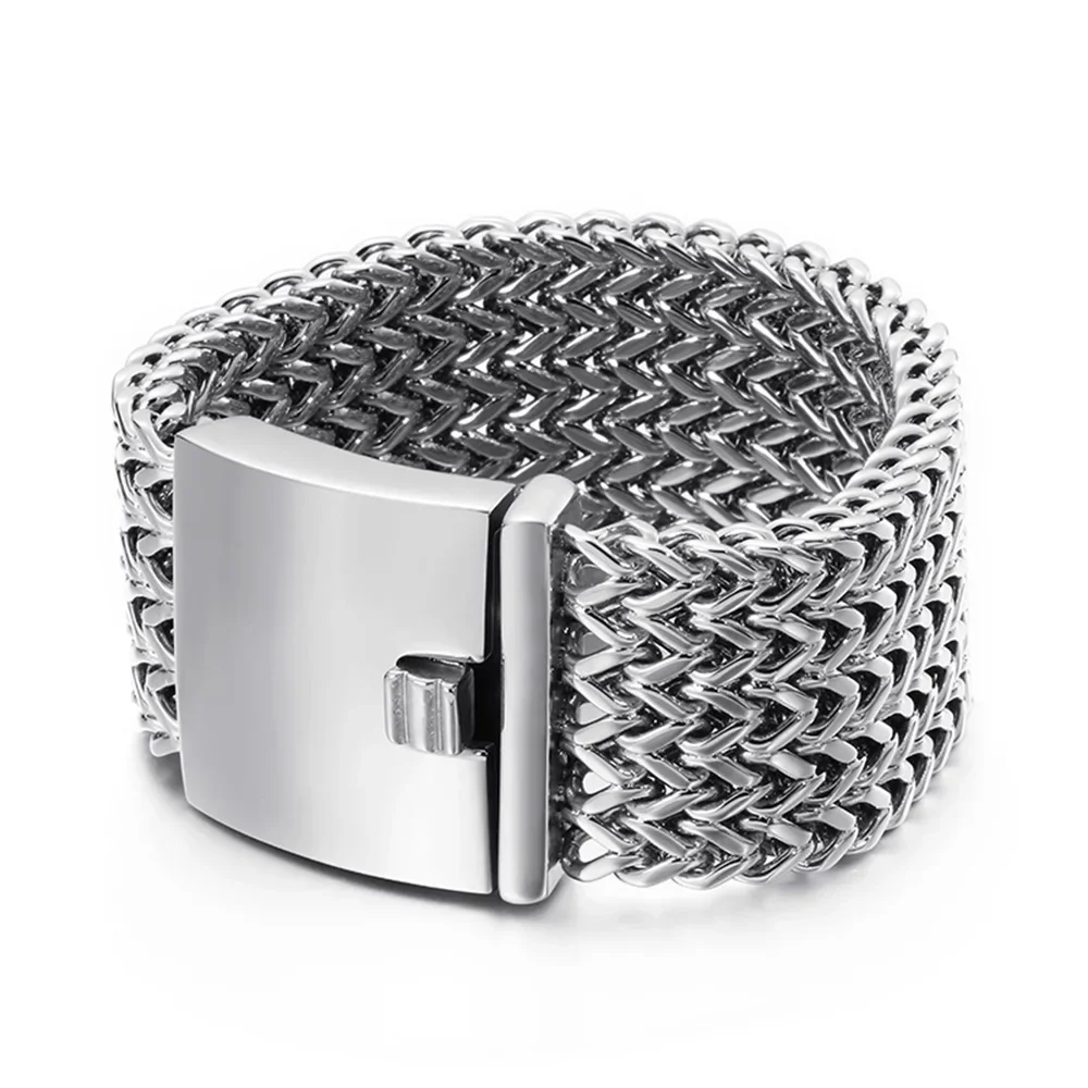 AliExpress Qiaonitu 18/30mm Heavy Punk Men 316L Stainless Steel Biker Bike Link Chain Bracelets Rock Polished Mesh Bracelet Bangle Wrist Jewelry