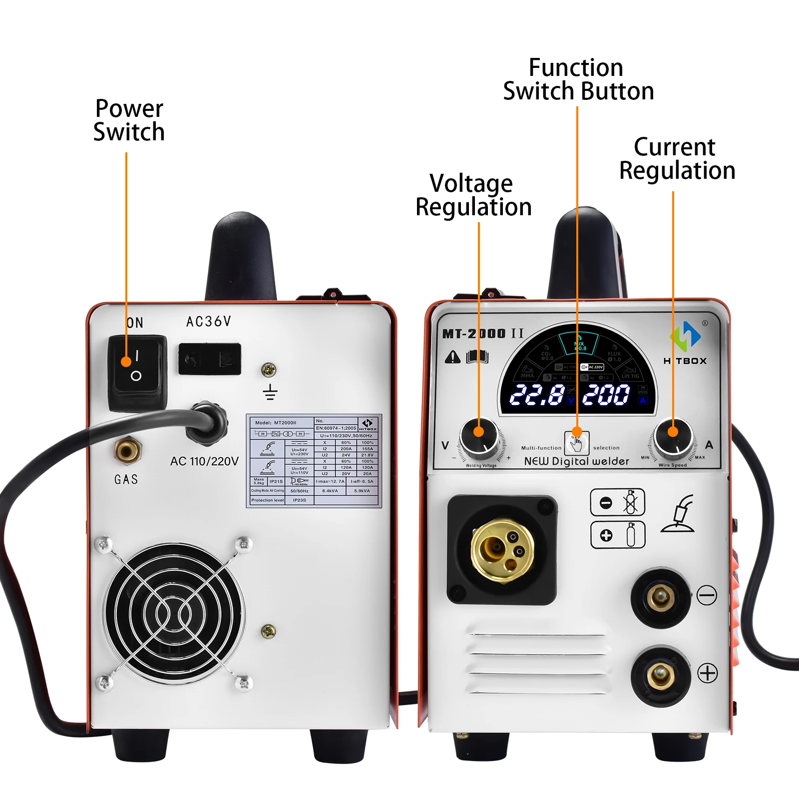 Hitbox Welding Machine 220V～240V MIG/TIG Gasless Semi-Automatic Device Welder Automatic Feed MT2000II Single Voltage MT2000II