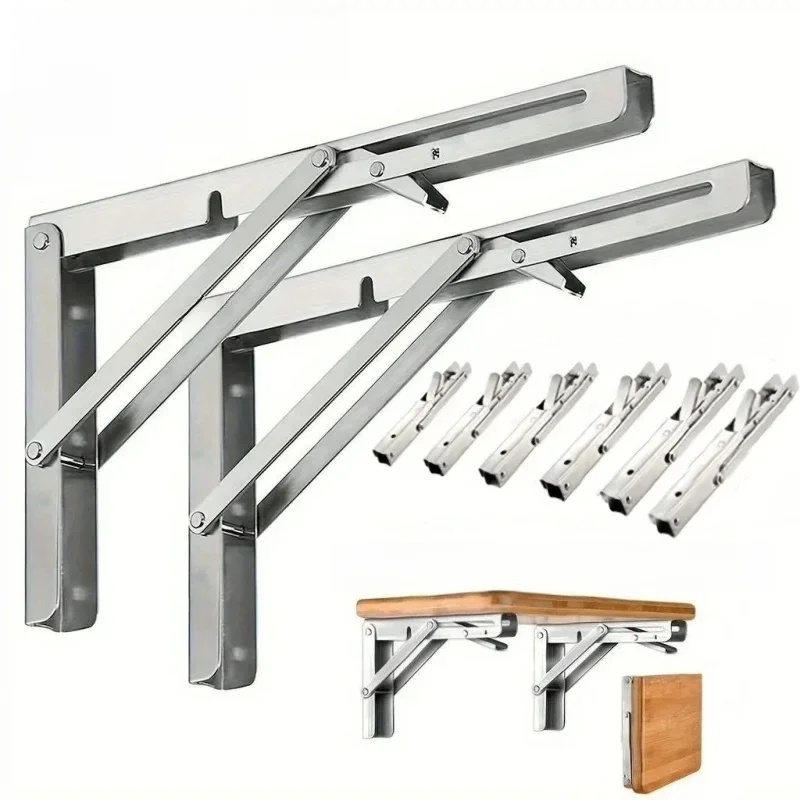 Heavy Duty 2 STKS Driehoek Opvouwbare Hoek Plankbeugel Roestvrij Staal Opvouwbare Plankbeugel voor Tafel Werkbank Wandmontage - afbeelding 2