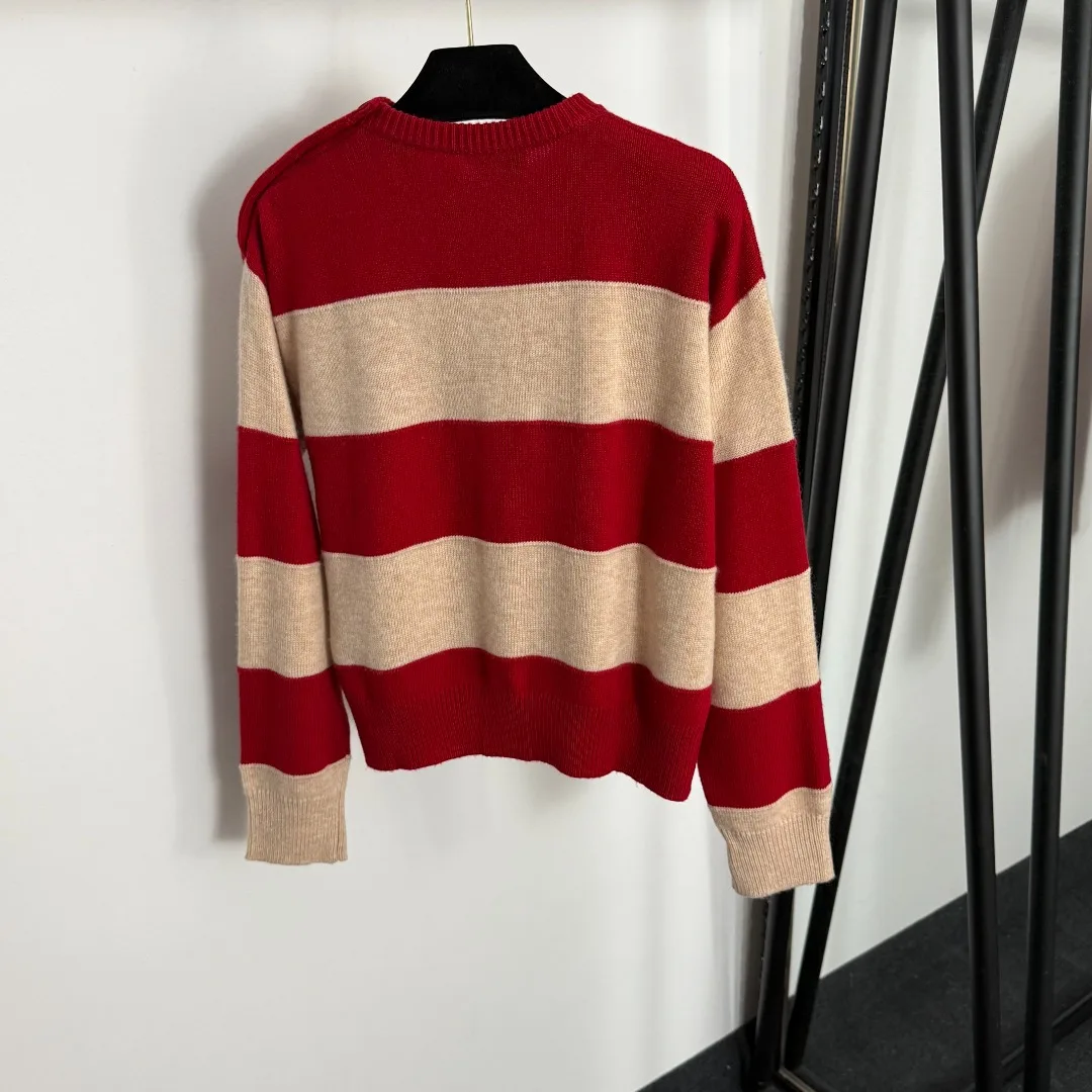 

Ранняя осень 2022, модная женская одежда, полосатый пуловер с цветными блоками и вышивкой букв, шерстяной вязаный свитер с длинными рукавами